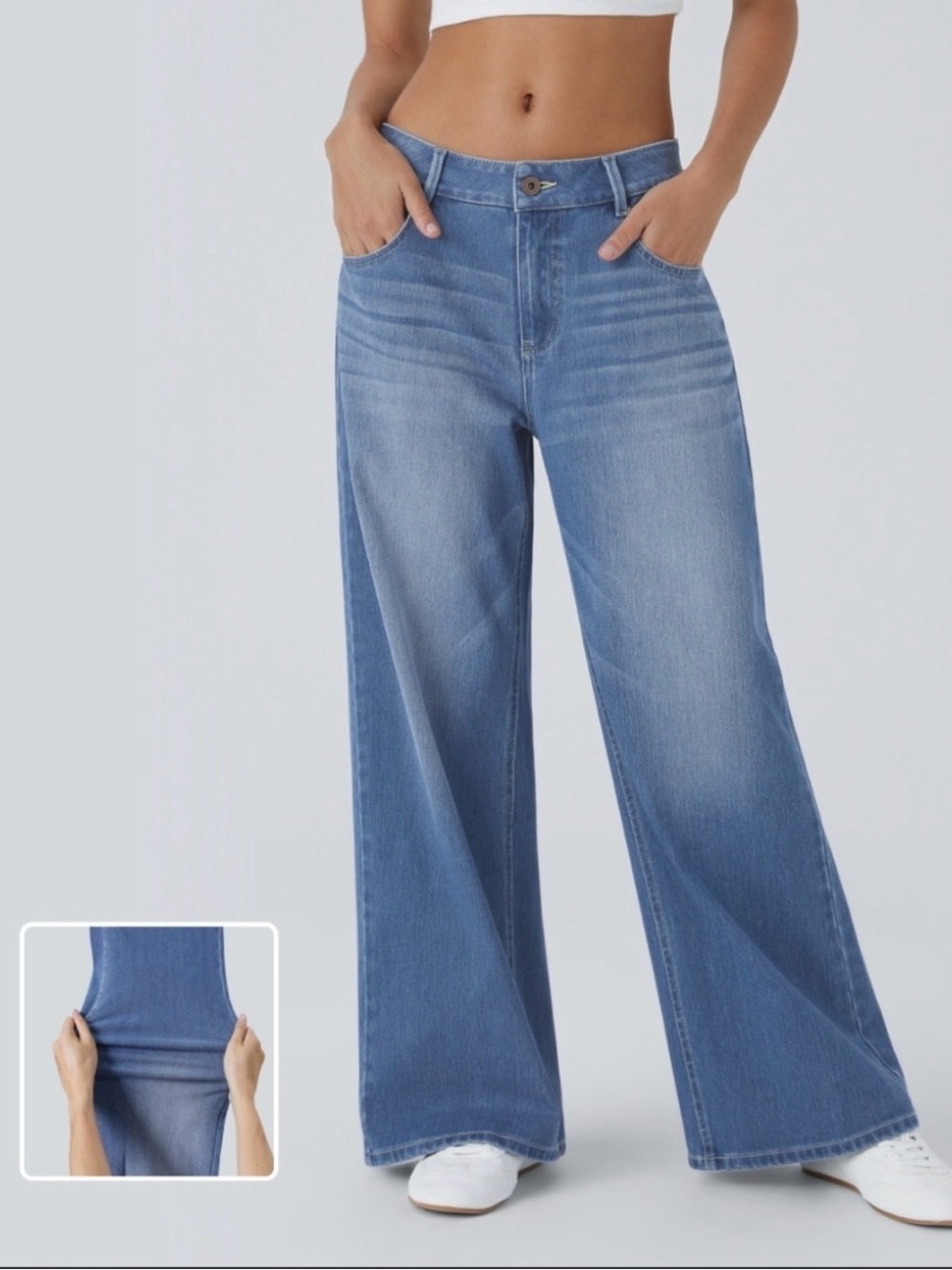 Halara Flex™ Low Rise Zipper Pockets Washed Baggy Wide Leg Casual Jeans
